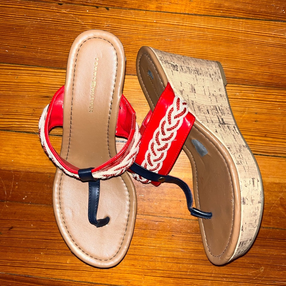 TOMMY HILFIGER Red & White Wedges